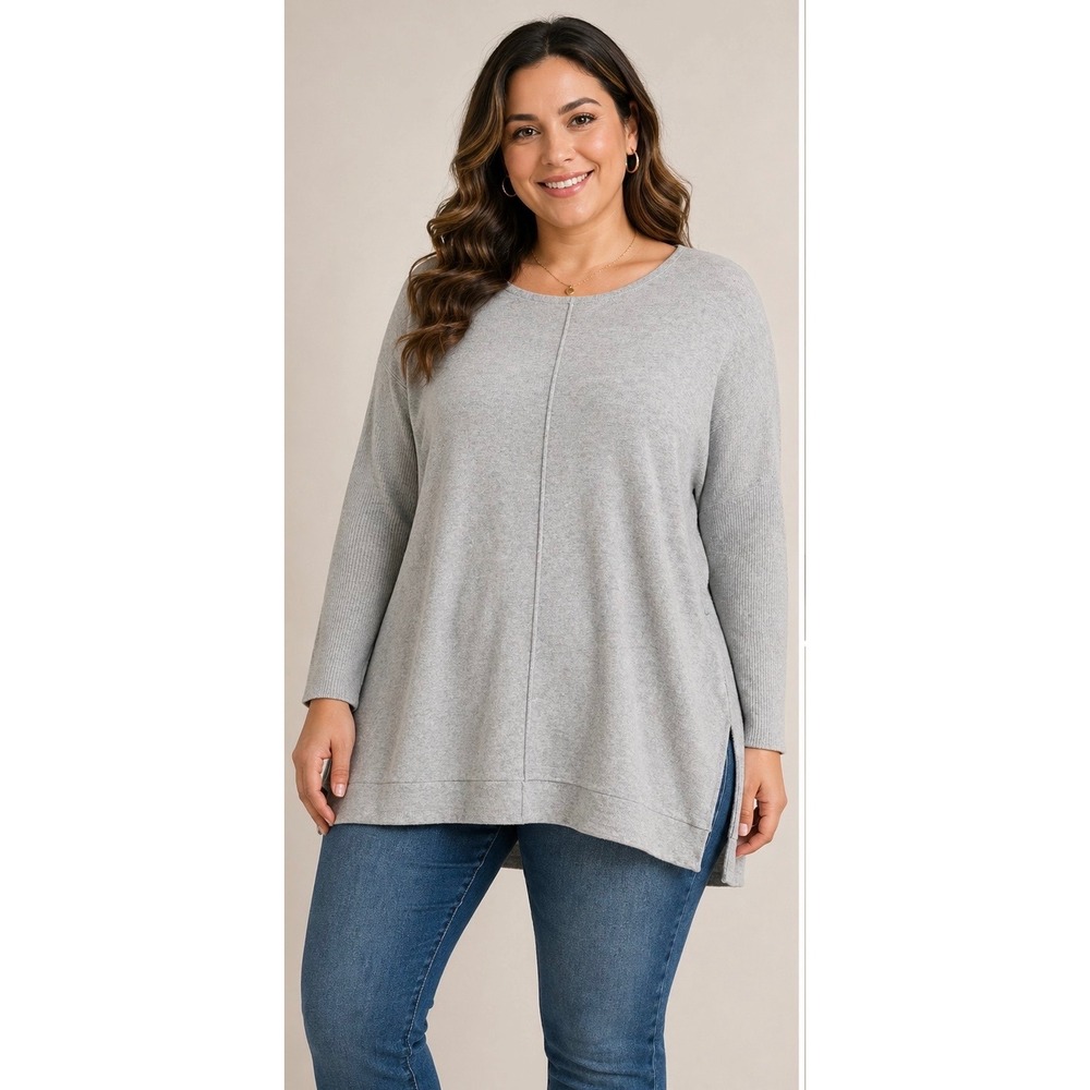 Style & Co Women's Plus Size Boat Neck Tunic Top Grey Size 0X